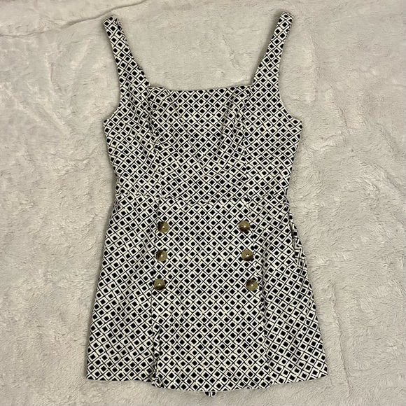 Urban Outfitters Pants - Urban Outfitters Skort Romper Women’s S Black White Square Neck Diamond Pattern